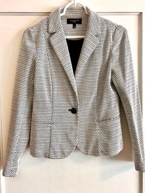 Talbots Black and White Knit-Textured Single-Button Blazer